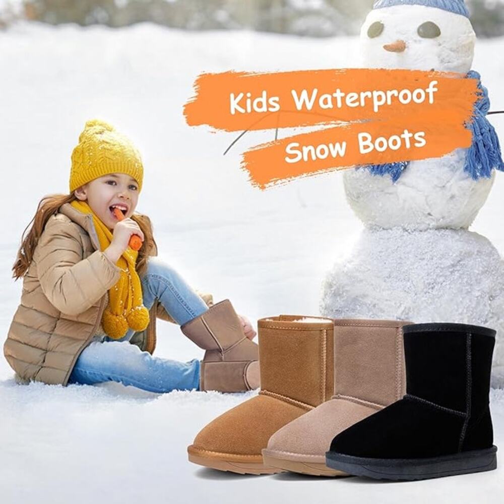 1880 NIB Vepose Boy's Girl's Snow Boots BLACK Cow Suede  Leather Toddler  Size 9
